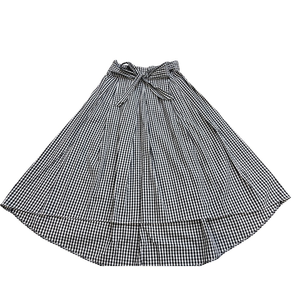 Adam Lippes Gingham High Low Skirt Womens 8 Black White Excellent Cotton Silk